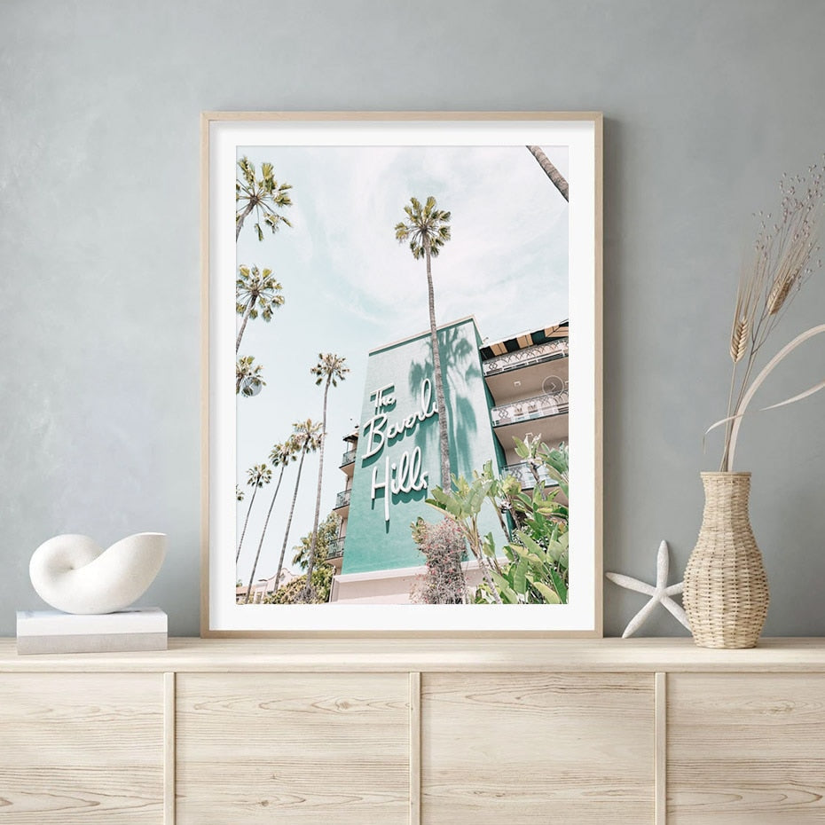 The Beverly Hills Hotel | Posters kunst | Elegante muurdecoratie | Iconische wanddecoratie | Huisdecor