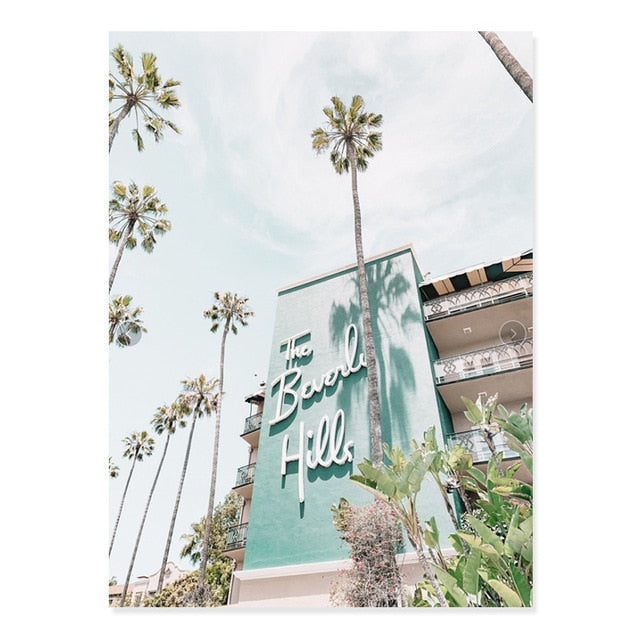 The Beverly Hills Hotel | Posters kunst | Elegante muurdecoratie | Iconische wanddecoratie | Huisdecor