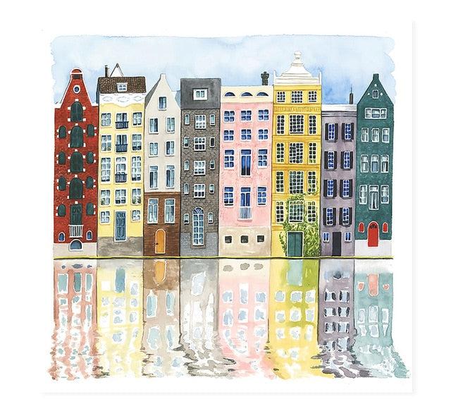 Amsterdam Canal Scene poster | Stadsschilderij | Muurdecoratie | Urban Landschap kunst | Wanddecoratie