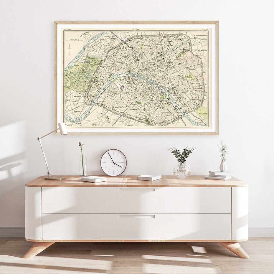 Vintage City Maps | Retroposter Muurdecoratie | Stadsontwerp Schilderijen | Retro Cartografie Kunst
