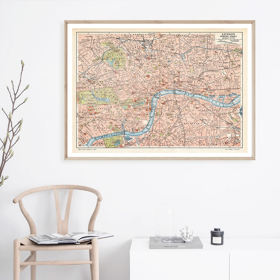 Vintage City Maps | Retroposter Muurdecoratie | Stadsontwerp Schilderijen | Retro Cartografie Kunst
