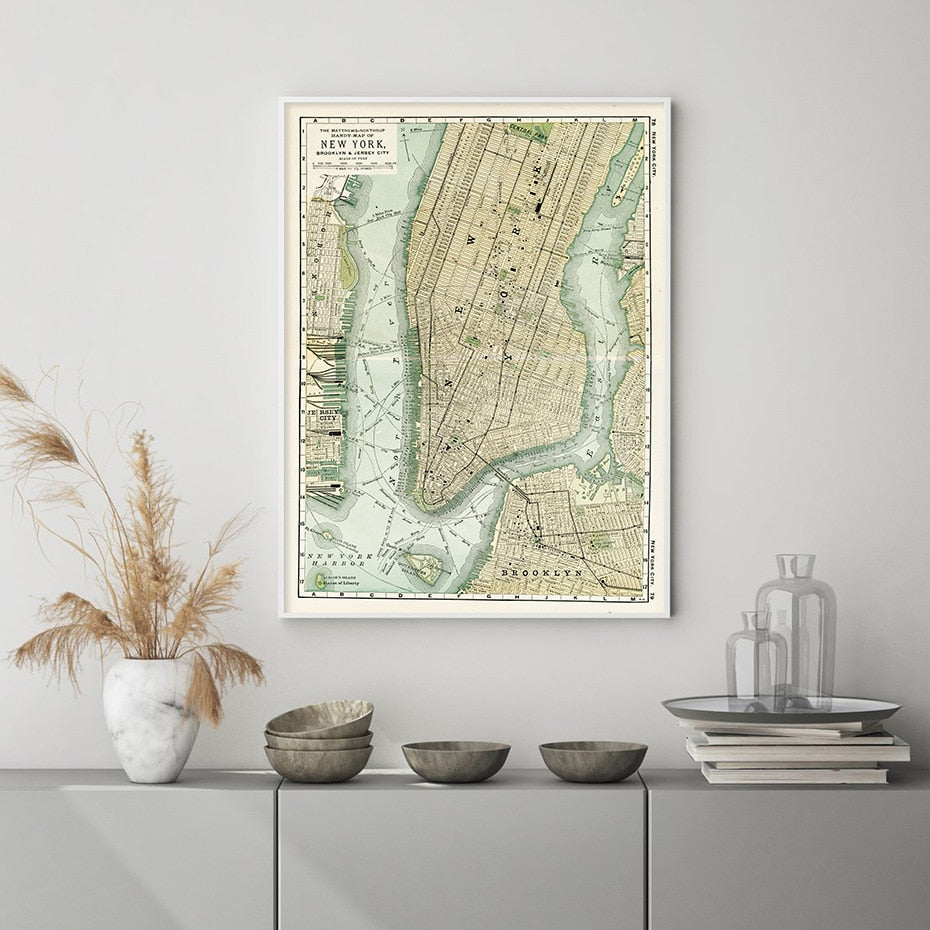 Vintage City Maps | Retroposter Muurdecoratie | Stadsontwerp Schilderijen | Retro Cartografie Kunst
