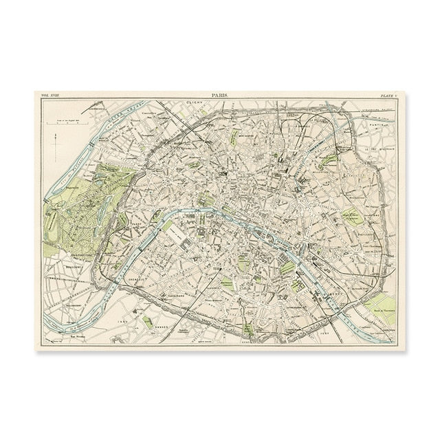 Vintage City Maps | Retroposter Muurdecoratie | Stadsontwerp Schilderijen | Retro Cartografie Kunst