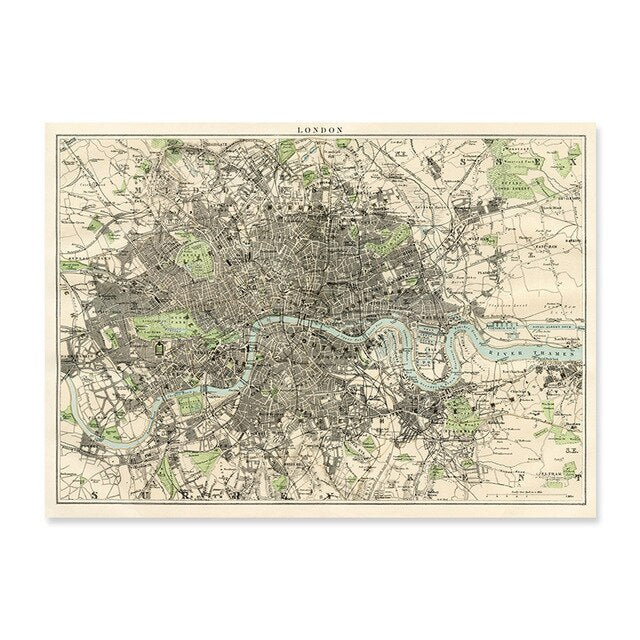 Vintage City Maps | Retroposter Muurdecoratie | Stadsontwerp Schilderijen | Retro Cartografie Kunst