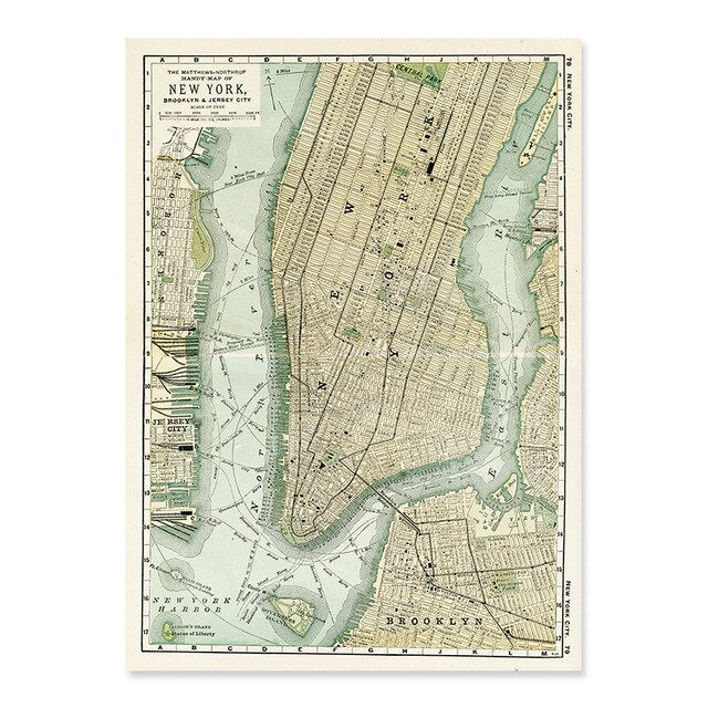 Vintage City Maps | Retroposter Muurdecoratie | Stadsontwerp Schilderijen | Retro Cartografie Kunst